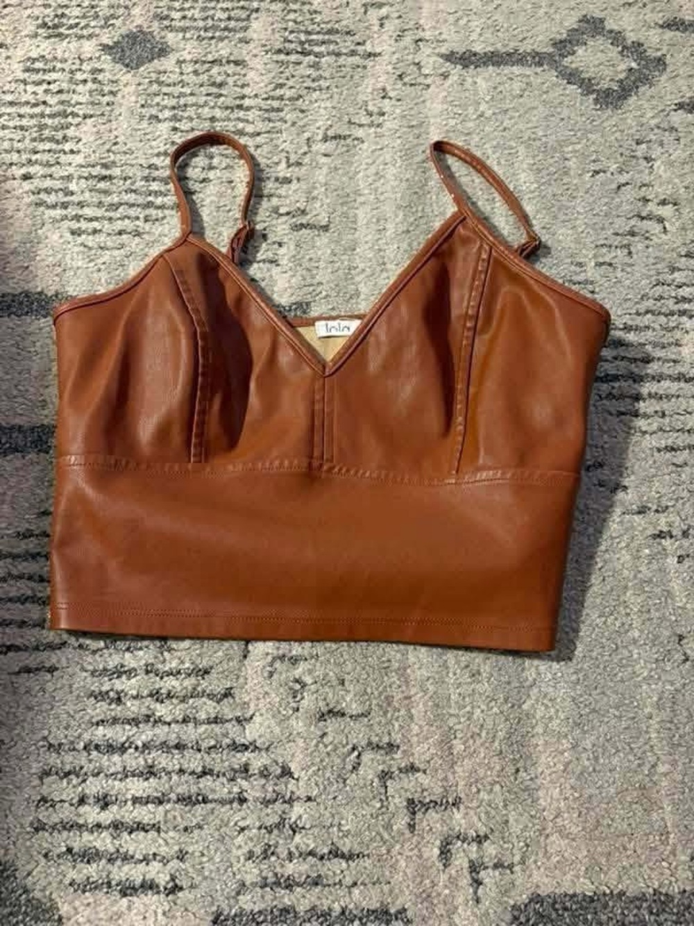 lola Faux Leather Crop Brami - Brown